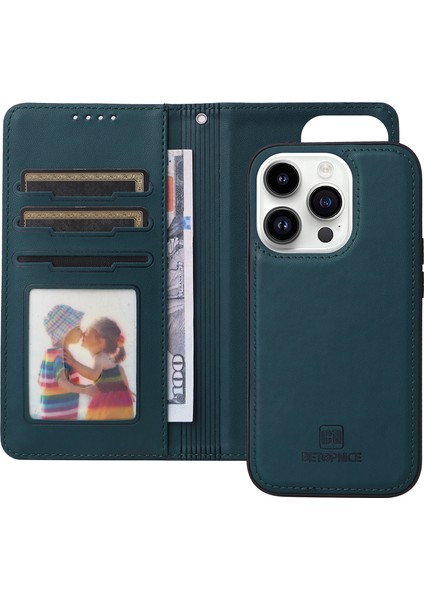 iPhone14 Pro Case Söndürülebilir 2-1 Arada Pu Deri Folio Flip Shell-Blue Için (Yurt Dışından)