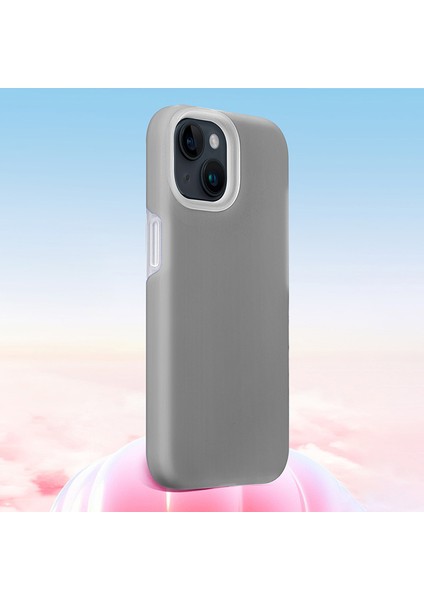 iPhone15 Plus Dayanıklı Mikrofiber Astar Telefon Kılıfı Sıvı Silikon+Pc Geri Kapak Grey (Yurt Dışından)
