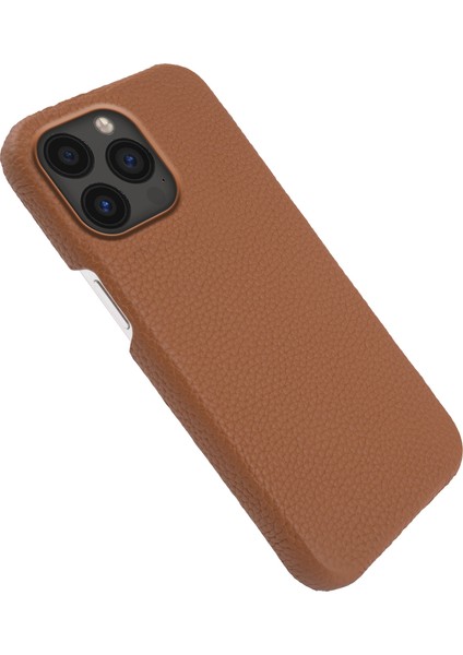 iPhone13 Pro 6.1 Inç Anti-Damla Telefon Kapağı Magsafe ile Uyumlu Gerçek Inek Deri Kaplı Pc Case-Brown (Yurt Dışından)