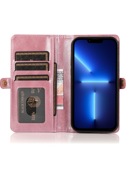 iPhone13 Pro 6.1 Inç Çıkarılabilir 2-1 Arada Tpu+Pu Deri Flip Kapak Cüzdan Telefon Kılıf Kılıfı Altın (Yurt Dışından)