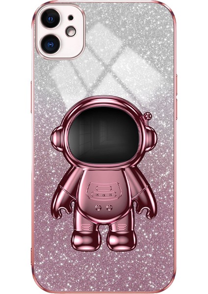 iPhone12 6.1 Inç Kasa Astronot Pc+Tpu Telefon Kapağı Kickstand-Pink ile (Yurt Dışından)