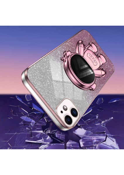 iPhone12 6.1 Inç Kasa Astronot Pc+Tpu Telefon Kapağı Kickstand-Pink ile (Yurt Dışından)