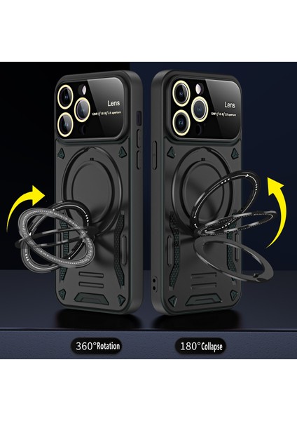 iPhone15 Pro Pc+Tpu Telefon Kapağı Için Ring Kickstand Manyetik Kılıf Magsafe-Black ile Uyumlu (Yurt Dışından)