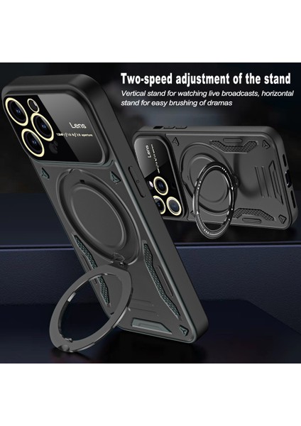 iPhone15 Pro Pc+Tpu Telefon Kapağı Için Ring Kickstand Manyetik Kılıf Magsafe-Black ile Uyumlu (Yurt Dışından)
