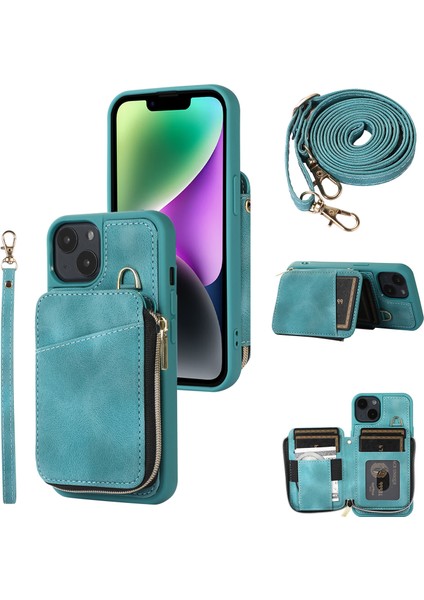 iPhone14 Plus Içincep Telefonu Koruma Kabuğu Artı Fermuarlı Cüzdan Kapağı Kickstand Pu Deri+Tpu Vaka Yeşili (Yurt Dışından)