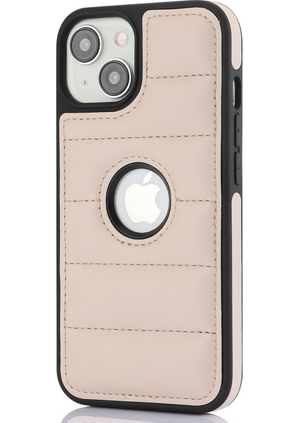 iPhone14 Plus Için Cep Telefonu Kılıfı Pu Deri+Tpu Logo Penceresi Geri Kapak-Apricot (Yurt Dışından)