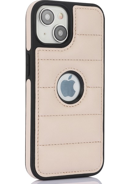 iPhone14 Plus Için Cep Telefonu Kılıfı Pu Deri+Tpu Logo Penceresi Geri Kapak-Apricot (Yurt Dışından)