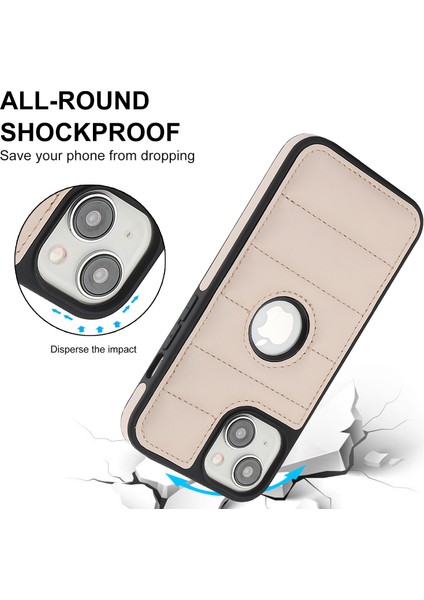 iPhone14 Plus Için Cep Telefonu Kılıfı Pu Deri+Tpu Logo Penceresi Geri Kapak-Apricot (Yurt Dışından)