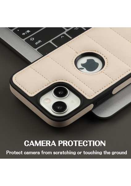 iPhone14 Plus Için Cep Telefonu Kılıfı Pu Deri+Tpu Logo Penceresi Geri Kapak-Apricot (Yurt Dışından)