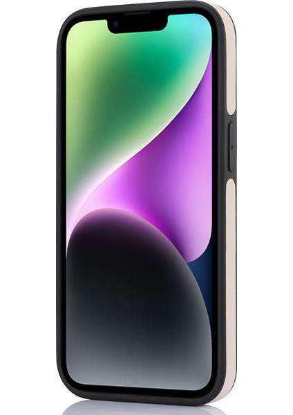 iPhone14 Plus Için Cep Telefonu Kılıfı Pu Deri+Tpu Logo Penceresi Geri Kapak-Apricot (Yurt Dışından)