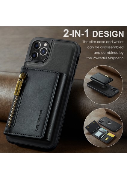 iPhone11 Pro Max Deri Kılıf Söndürülebilir Manyetik Cüzdan Black Için (Yurt Dışından)