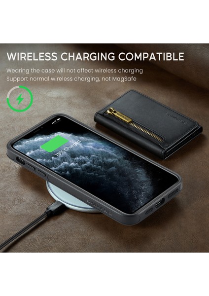 iPhone11 Pro Max Deri Kılıf Söndürülebilir Manyetik Cüzdan Black Için (Yurt Dışından)