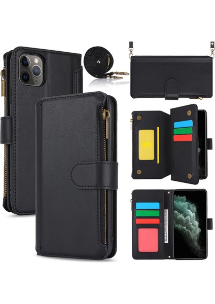 iPhone11 Pro Max Case Rfıd Birden Çok Kart Yuvası Engelleme Pu Deri Telefon Kapak Black (Yurt Dışından)