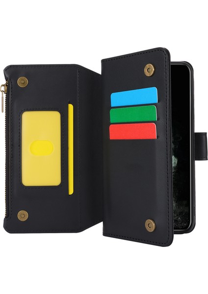 iPhone11 Pro Max Case Rfıd Birden Çok Kart Yuvası Engelleme Pu Deri Telefon Kapak Black (Yurt Dışından)