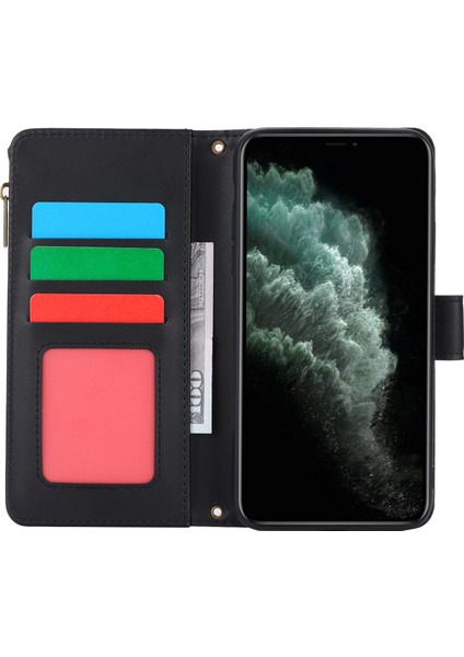 iPhone11 Pro Max Case Rfıd Birden Çok Kart Yuvası Engelleme Pu Deri Telefon Kapak Black (Yurt Dışından)