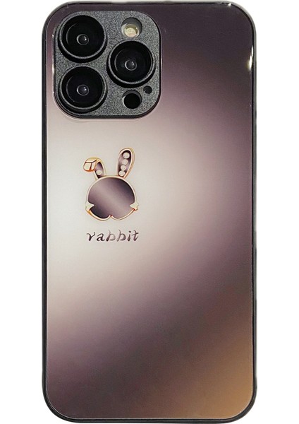iPhone14 Pro Max Case Rhinestone Dekor Lop Yüzlü Tavşan Deseni Temperli Cam+Tpu Telefon Kapak Black (Yurt Dışından)