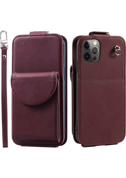 iPhone12/12 Pro Pu Deri+Tpu Telefon Kılıfı Dikey Kart Tutucu 2 Kayış-Şişeli Kırmızılı Telefon Kapağı (Yurt Dışından)