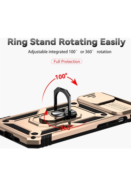 iPhone14 Plus Case Pc+Tpu Şok Geçirmez Kickstand Telefon Kapağı Slayt Kamera Kapağı-Gold (Yurt Dışından)
