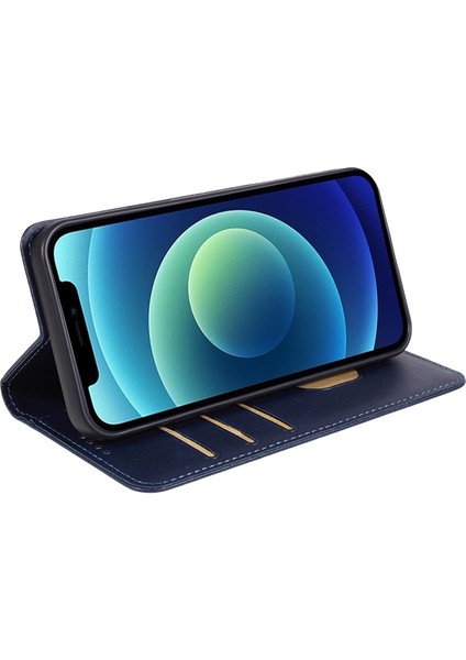 iPhone15 Plus Için Deri Telefon Kasası Artı Cüzdan Standı Buzağı Dokusu Cep Telefonu Kapak-Mavi (Yurt Dışından)
