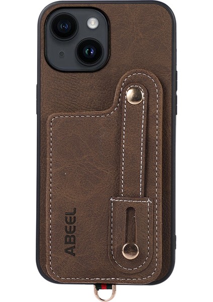 iPhone14 Plus Içinplus Geri Kabuklu Kart Yuvalı Pu Deri Kapalı Tpu+Pc Litchi Doku Telefon Kickstand Cover-Khaki (Yurt Dışından)