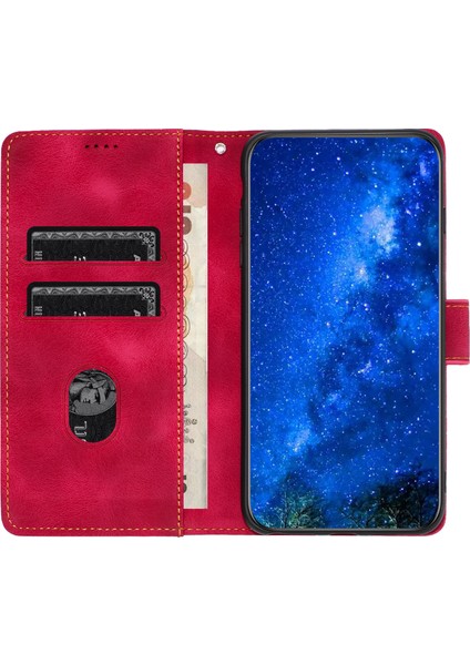 iPhone11 Pro Max Için Retro Deri Telefon Kılıf Hatları Dingi Flip Cüzdan Standı Kapak Kırmızısı (Yurt Dışından)