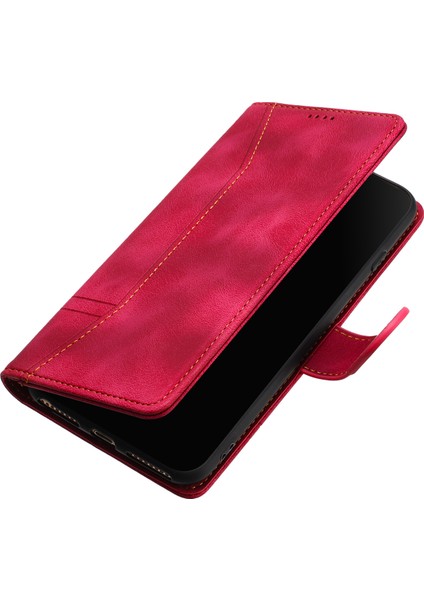 iPhone11 Pro Max Için Retro Deri Telefon Kılıf Hatları Dingi Flip Cüzdan Standı Kapak Kırmızısı (Yurt Dışından)