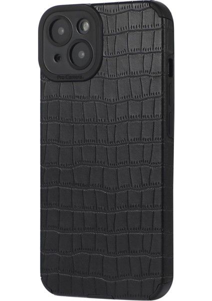 iPhone15 Plus Plus Pu Derisi+Tpu Timsah Doku Telefon Geri Kapak Black (Yurt Dışından)