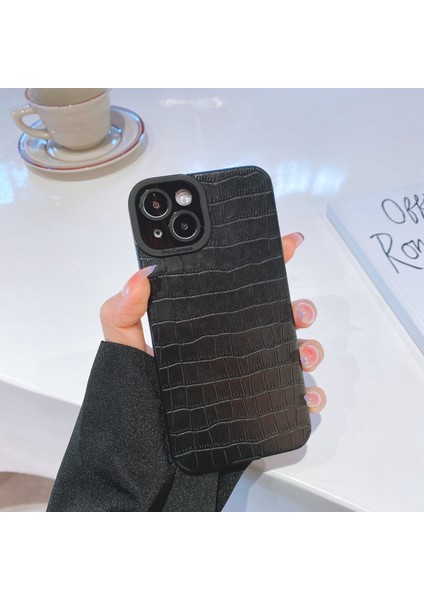 iPhone15 Plus Plus Pu Derisi+Tpu Timsah Doku Telefon Geri Kapak Black (Yurt Dışından)