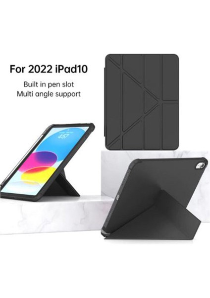 Apple iPad 10. Nesil 10.9 Inç 2022 Kılıf Kalem Bölmeli Silikon Smart Cover Tablet Kılıfı