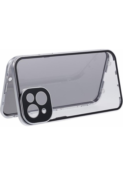 iPhone14 Manyetik Adsorpsiyon Çerçevesi+Temperli Cam Telefon Kapak Silver (Yurt Dışından)