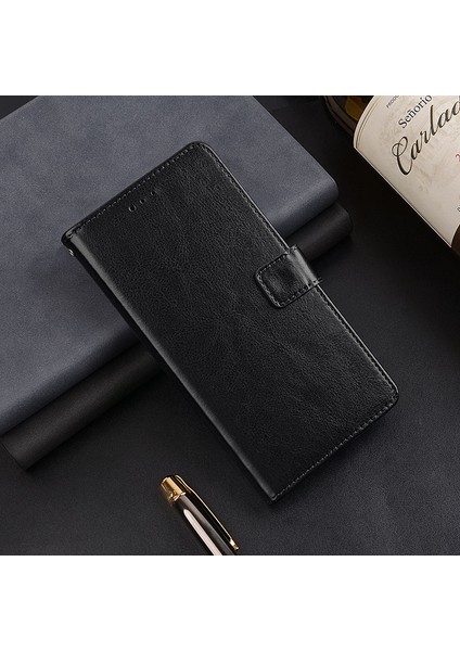 iPhone15 Case Case Horse Doku Deri Deri Stand Telefon Kapağı Cüzdan-Black (Yurt Dışından)