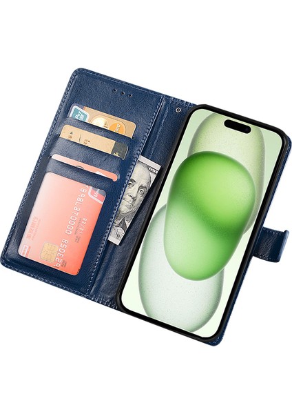 iPhone15 Case Case Horse Doku Deri Deri Stand Telefon Kapağı Cüzdan-Black (Yurt Dışından)