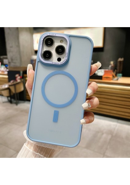 Magsafe Drop Koruyucu Tpu+Akrilik Cilt Touch Cover-Blue ile Uyumlu iPhone15 Pro Için Manyetik Mat Telefon Kılıfı (Yurt Dışından)