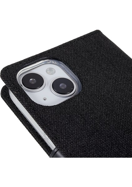 iPhone15 Plus Case Canvas Texture Pu Deri Stand Telefon Kapak Black (Yurt Dışından)