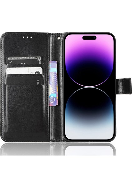 iPhone15 Pro Max Case Crazy Horse Doku Deri Deri Stand Anti-Fall Telefon Kapak Black (Yurt Dışından) fırsatları