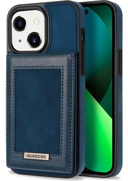 Kart Tutucu Rfıd Engelleme Kılıfı iPhone15 Plus Pu Deri Kaplamalı Tpu Kickstand Telefon Kapak Mavisi (Yurt Dışından)