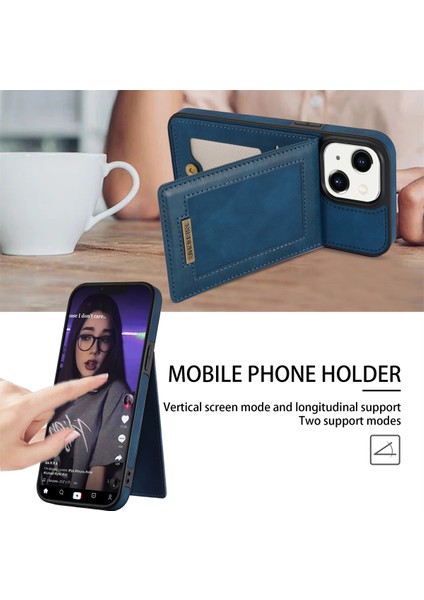 Kart Tutucu Rfıd Engelleme Kılıfı iPhone15 Plus Pu Deri Kaplamalı Tpu Kickstand Telefon Kapak Mavisi (Yurt Dışından) indirimleri