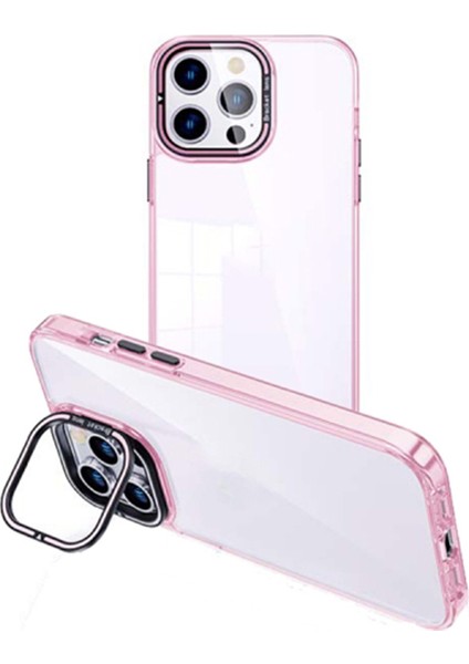 iPhone15 Plus Soft Clear Tpu Telefon Kılıfı Elektrapan Cep Telefonu Kapak Lens Çerçeve Kickstand-Pink (Yurt Dışından)