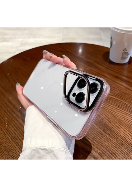 iPhone15 Plus Soft Clear Tpu Telefon Kılıfı Elektrapan Cep Telefonu Kapak Lens Çerçeve Kickstand-Pink (Yurt Dışından)