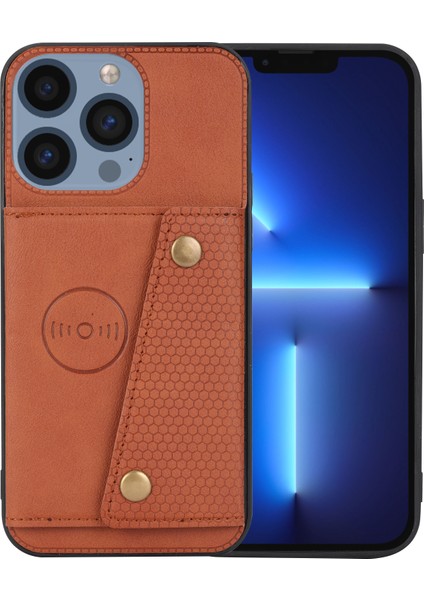 iPhone15 Pro Pu Deri Kaplamalı Tpu Telefon Kapağı Kart Yuvaları ile Sonbahar Koruma Kickstand Kabuğu Kahverengi (Yurt Dışından)