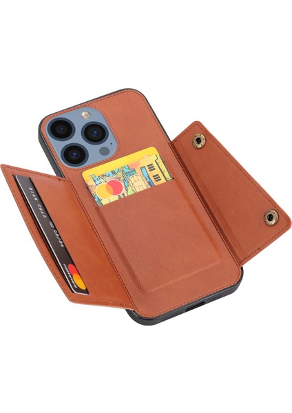 iPhone15 Pro Pu Deri Kaplamalı Tpu Telefon Kapağı Kart Yuvaları ile Sonbahar Koruma Kickstand Kabuğu Kahverengi (Yurt Dışından)
