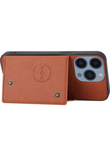 iPhone15 Pro Pu Deri Kaplamalı Tpu Telefon Kapağı Kart Yuvaları ile Sonbahar Koruma Kickstand Kabuğu Kahverengi (Yurt Dışından)