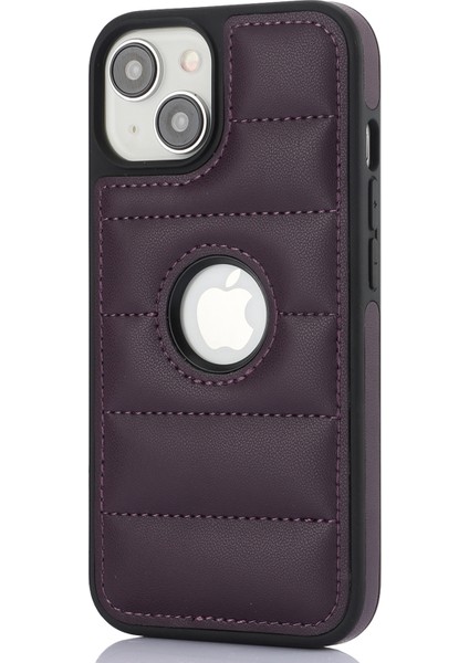 iPhone15 Plus Case Logo Pencere Pu Deri+Tpu Telefon Kapak-Dark Mor (Yurt Dışından)