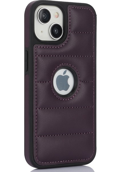 iPhone15 Plus Case Logo Pencere Pu Deri+Tpu Telefon Kapak-Dark Mor (Yurt Dışından)