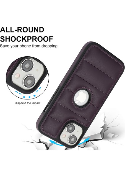 iPhone15 Plus Case Logo Pencere Pu Deri+Tpu Telefon Kapak-Dark Mor (Yurt Dışından)