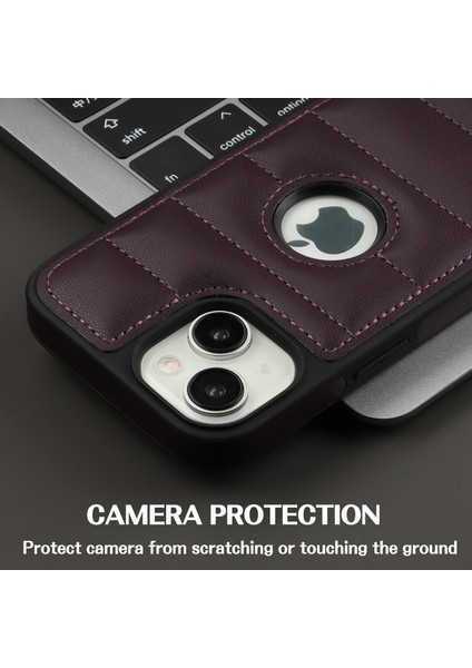 iPhone15 Plus Case Logo Pencere Pu Deri+Tpu Telefon Kapak-Dark Mor (Yurt Dışından)
