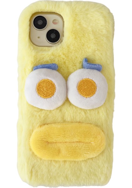 iPhone15 Plus Case Cote Cartoon Sosis Şeklinde Dudak Peluş+Tpu Anti-Fall Telefon Kapağına Sarı (Yurt Dışından)