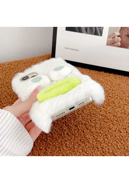 iPhone15 Plus Case Cote Cartoon Sosis Şeklinde Dudak Peluş+Tpu Anti-Fall Telefon Kapağına Sarı (Yurt Dışından)