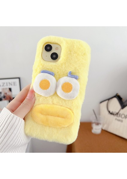 iPhone15 Plus Case Cote Cartoon Sosis Şeklinde Dudak Peluş+Tpu Anti-Fall Telefon Kapağına Sarı (Yurt Dışından)