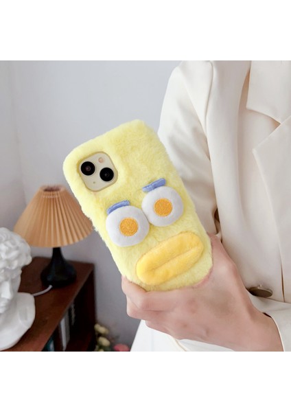 iPhone15 Plus Case Cote Cartoon Sosis Şeklinde Dudak Peluş+Tpu Anti-Fall Telefon Kapağına Sarı (Yurt Dışından)